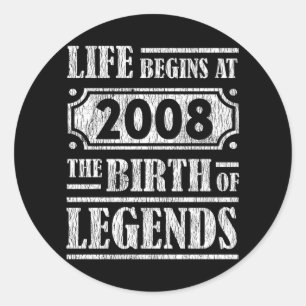 Sticker Rond Légendaire Né en 2008 Cadeau d'anniversaire Rétro