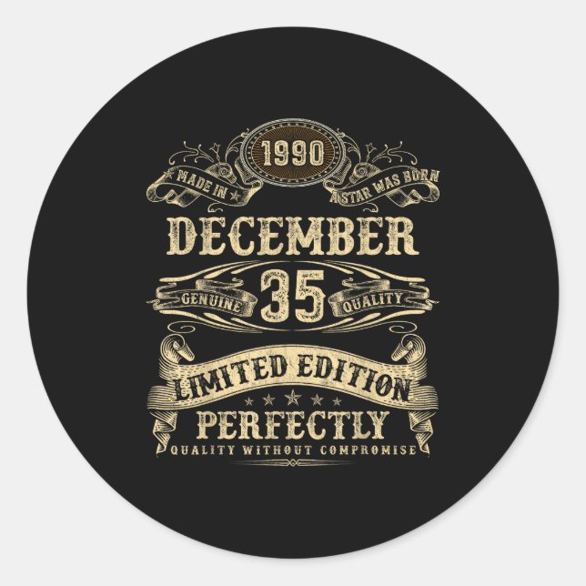 Sticker Rond Legendary Man Born December 1990 35th Birthday  (Devant)