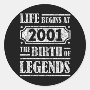 Sticker Rond Légende née en 2001 Cadeau d'anniversaire rétro vi