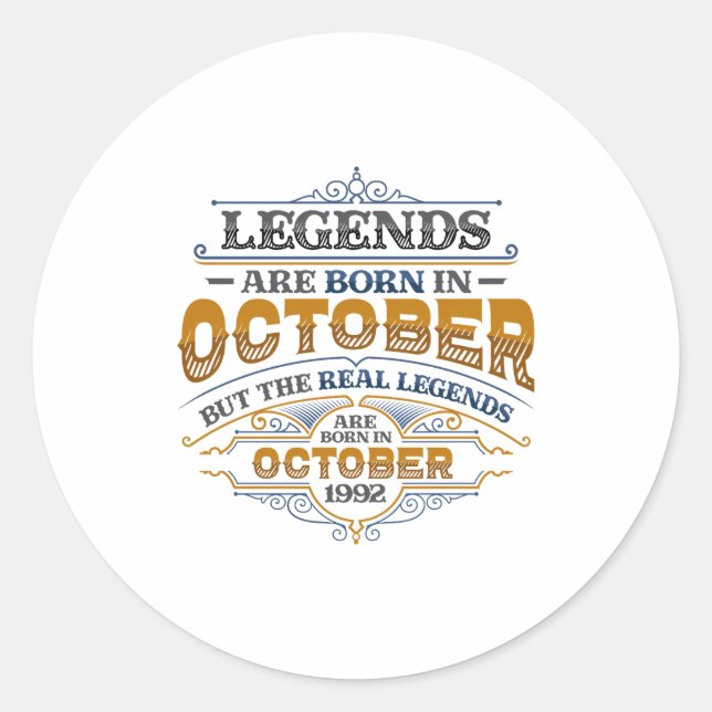 Sticker Rond Legends Are Born In October 1992 Womens Birthday C (Devant)