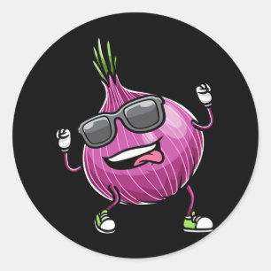 Sticker Rond Légumes d'oignon de danse rouge