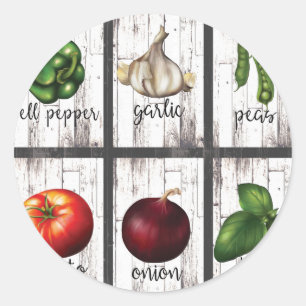 Sticker Rond Légumes & Herbes Cuisine Moderne Rustique Art Culi