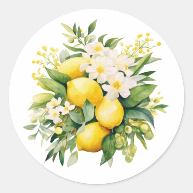 Sticker Rond Lemon Bouquet with White Blossoms (Devant)