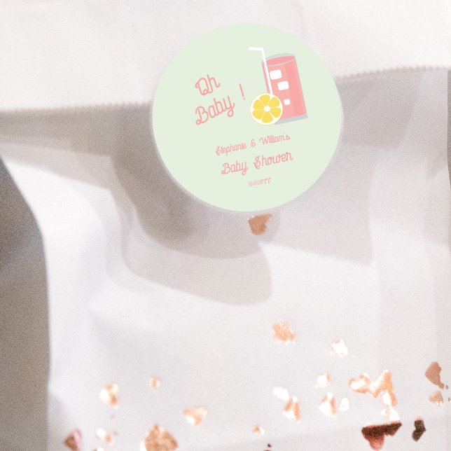 Sticker Rond Lemonade rose moderne Oh Baby shower Party (Créateur téléchargé)