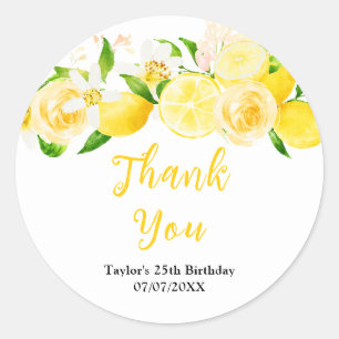Sticker Rond Lemons et feuillage Merci pour votre anniversaire