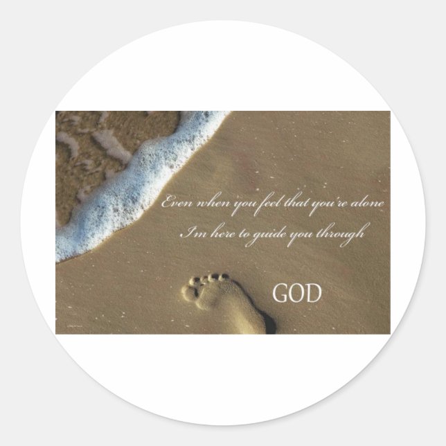 Sticker Rond L'empreinte de DIEU dans le sable (Devant)