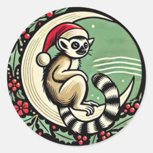 Sticker Rond Lemur de Noël