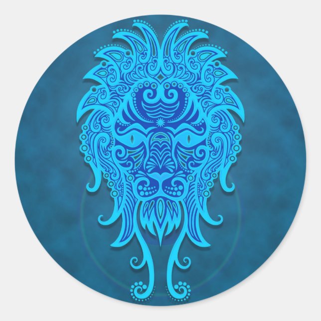 Sticker Rond Leo tribal bleu complexe (Devant)