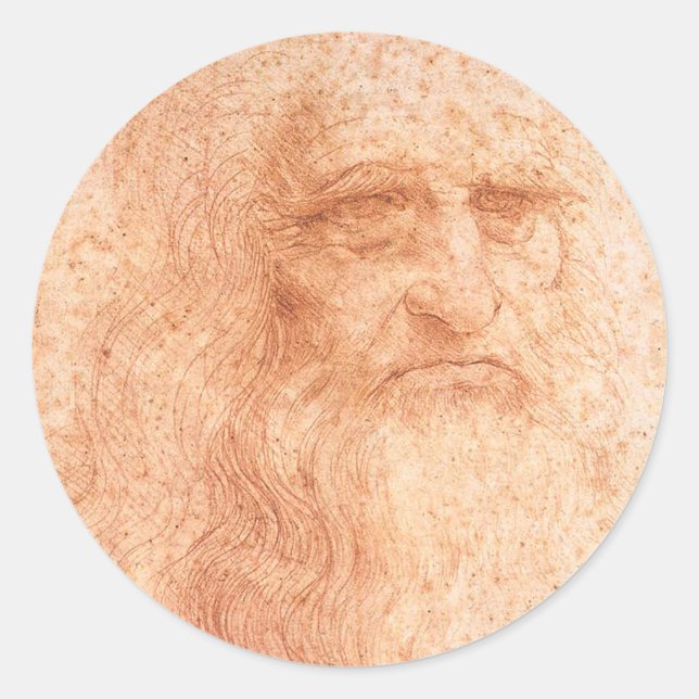 Sticker Rond Léonard de Vinci Autoportrait Rouge Chalk (Devant)
