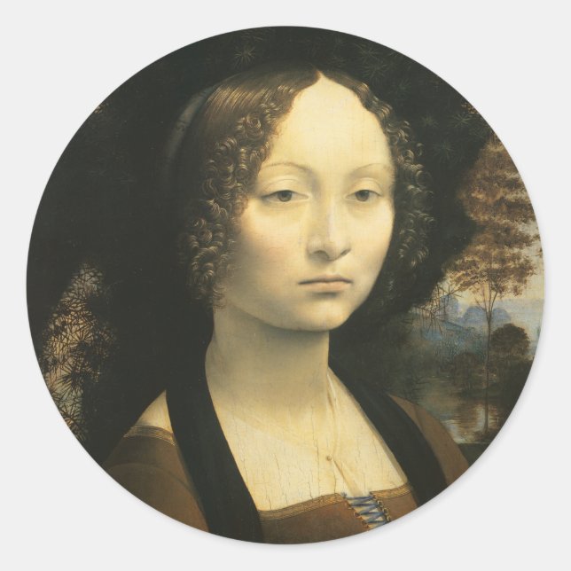 Sticker Rond Leonardo da Vinci's Portrait of Ginevra Benci (Devant)