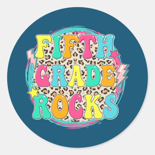 Sticker Rond Leopard 5e année Rocks Étudiant Premier jour de (Devant)