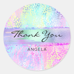 Sticker Rond Léopard Arc-en-ciel Iridescent Rose Merci