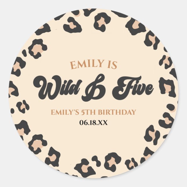 Sticker Rond Leopard Cheetah Wild et la 5e fête d'anniversaire (Devant)