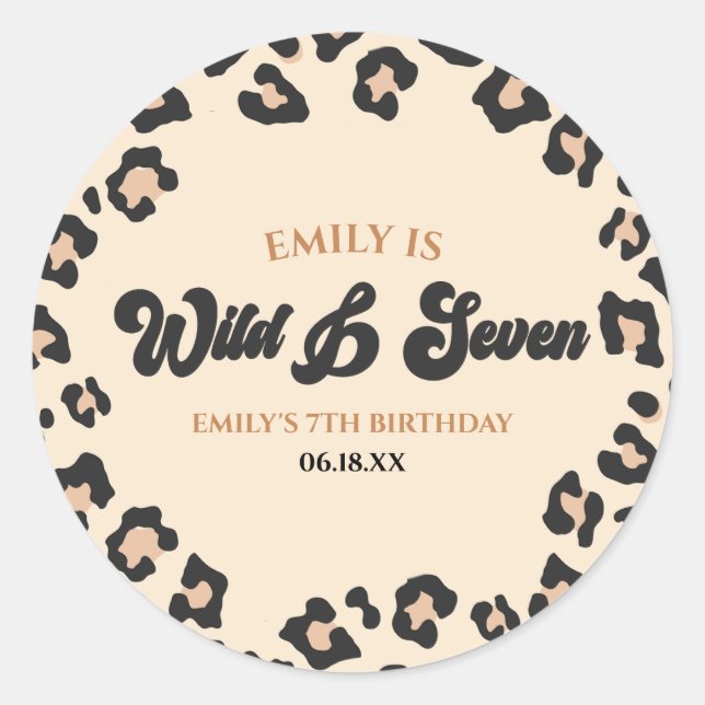 Sticker Rond Leopard Cheetah Wild et sept fête d'anniversaire (Devant)