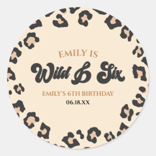 Sticker Rond Leopard Cheetah Wild et Six Anniversaire