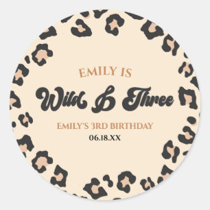 Sticker Rond Leopard Cheetah Wild & Three 3e fête d'anniversair