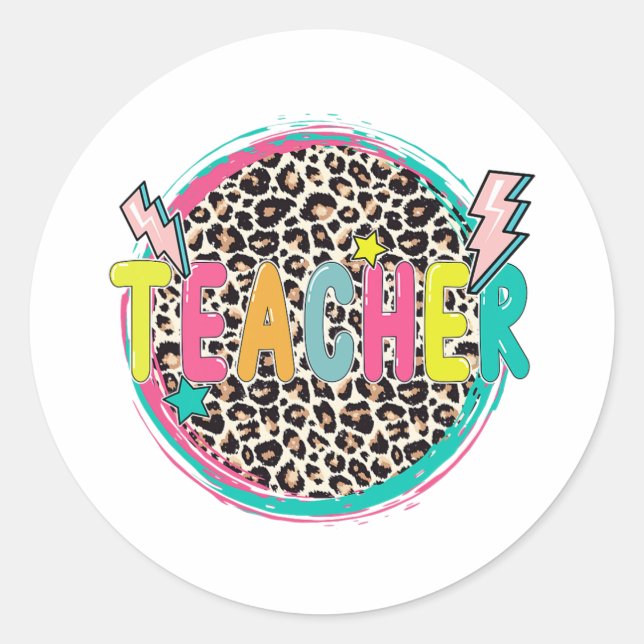 Sticker Rond Leopard Enseignant Heureux Premier Jour De L'Ensei (Devant)