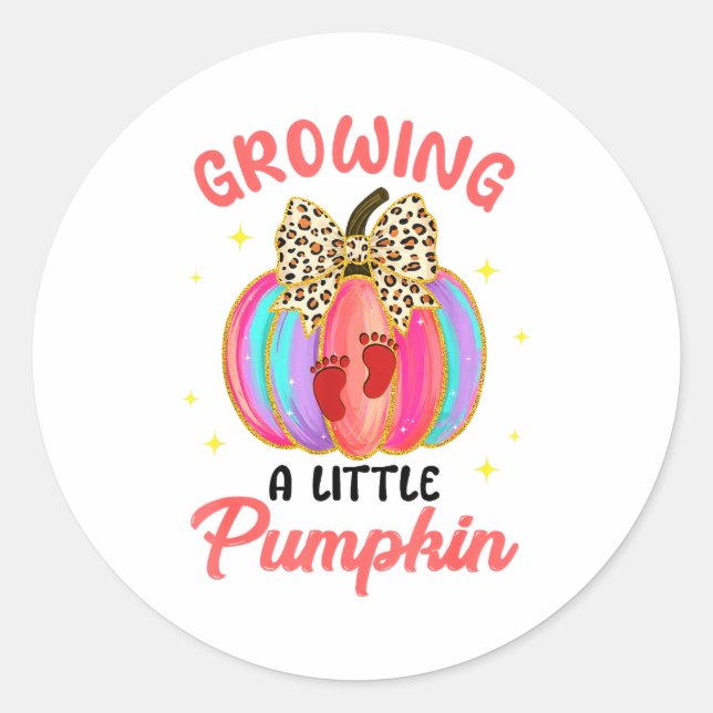 Sticker Rond Leopard Growing Little A Pumpkin Fall Vibes Thanks (Devant)