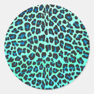 Sticker Rond Léopard noir et Turquoise