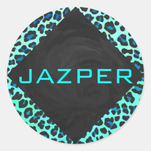 Sticker Rond Léopard noir et Turquoise