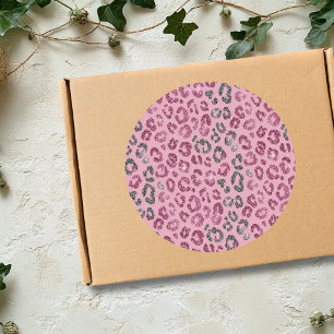 Sticker Rond Léopard Pailleté Rose Élégant sur Fond Doré Rose