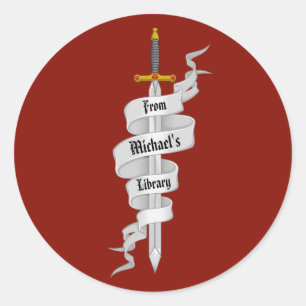 Sticker Rond L'épée médiévale de la bibliothèque de