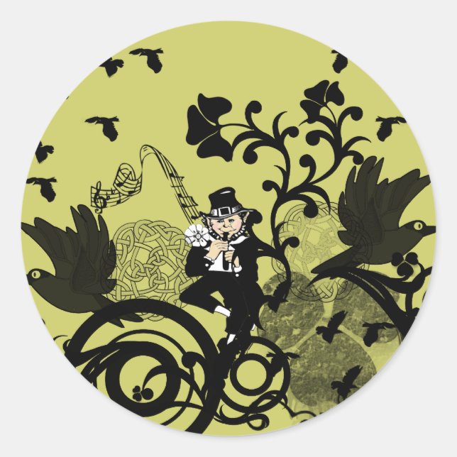 Sticker Rond Leprechaun en noir (Devant)