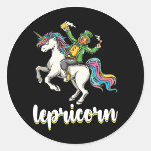 Sticker Rond Lepricorn Leprechaun Unicorn St Patrick's Day