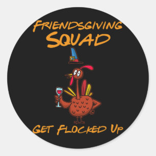 Sticker Rond L'Équipe D'Action D'Ami Se Foule De Thanksgiving F