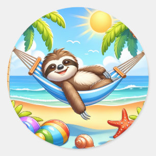 Sticker Rond Les amateurs de paresseux de plage