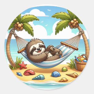 Sticker Rond Les amateurs de paresseux de plage