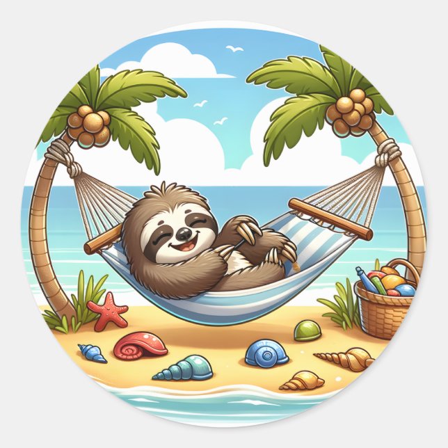 Sticker Rond Les amateurs de paresseux de plage (Devant)