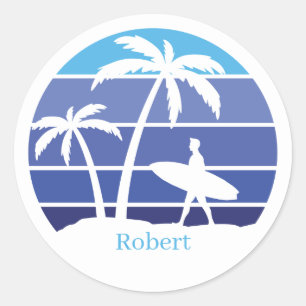 Sticker Rond Les amateurs de surf de plage cool