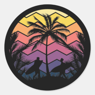 Sticker Rond Les amateurs de surf de plage cool