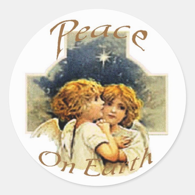 Sticker Rond Les anges de Noël - La paix sur Terre (Devant)