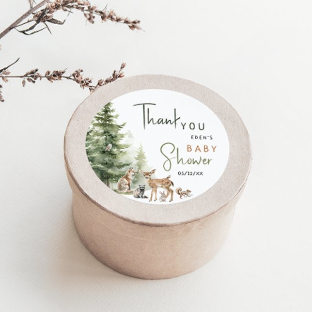 Sticker Rond Les animaux de bois Baby shower Merci Favoriser (Créateur téléchargé)