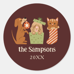 Sticker Rond Les animaux de Noël rouge