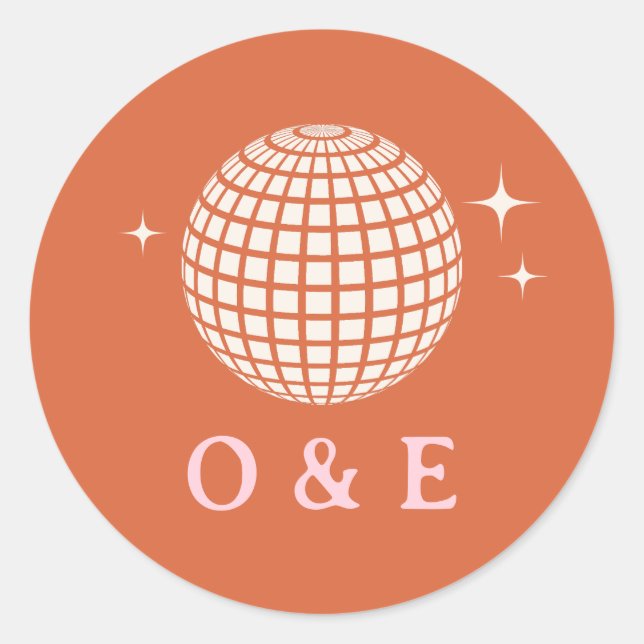 Sticker Rond les années 70 Boules Disco Éclatées Initiales Mari (Devant)