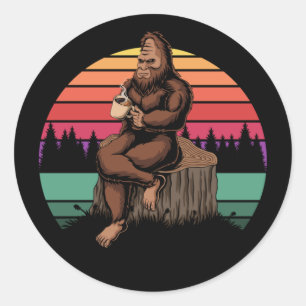 Sticker Rond les années 70 Retro Bigfoot & Café