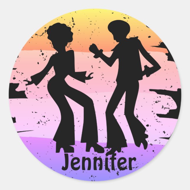 Sticker Rond Les années 70 rétro Danseurs Super Disco Silhouett (Devant)