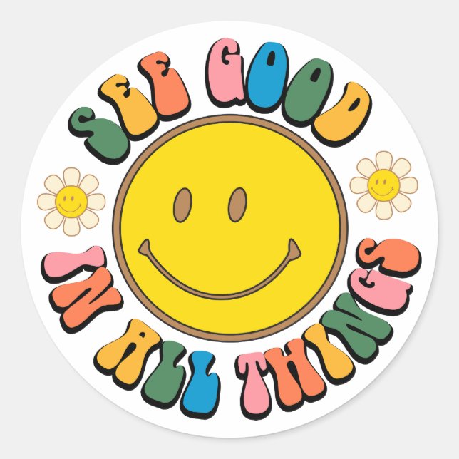 Sticker Rond les années 70 Retro Hippie Sublimation Pack (Devant)