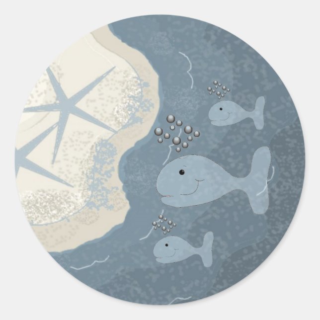 Sticker Rond Les baleines dans l'océan (Devant)