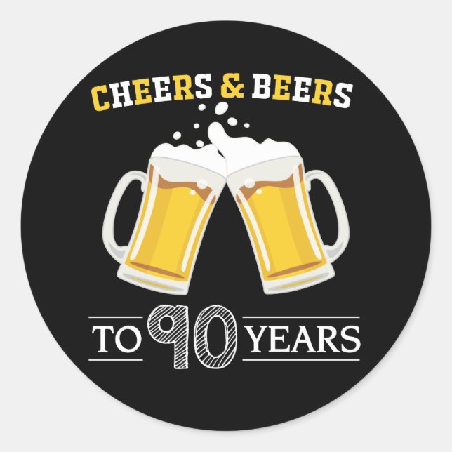 Sticker Rond Les bières et les fromages à 90 ans (Devant)
