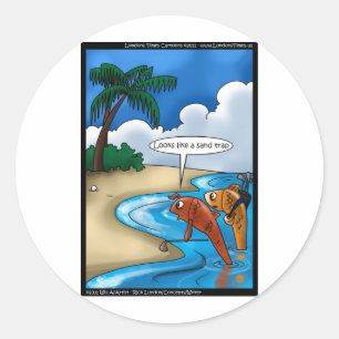 Sticker Rond Les cartes de T-Shirts drôles de poissons de golf