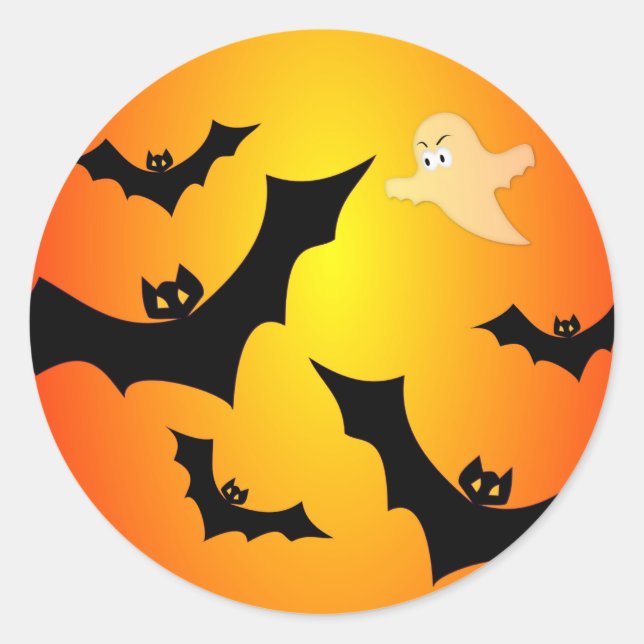 Sticker Rond Les chauves-souris et le fantôme (Devant)