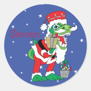 Sticker Rond Les chevaliers de Noël TySANTAsaurus Rex personna