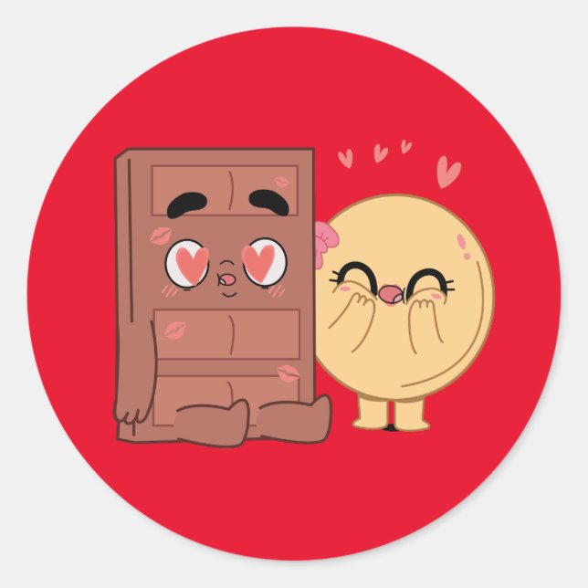 Sticker Rond Les Couples Choco Et Pancake Aiment La Valentine Q (Devant)