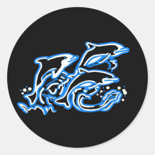 Sticker Rond Les dauphins dans les vagues