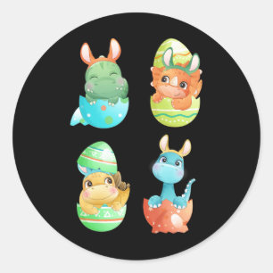 Sticker Rond Les dinosaures éclosent d'œufs de Pâques 