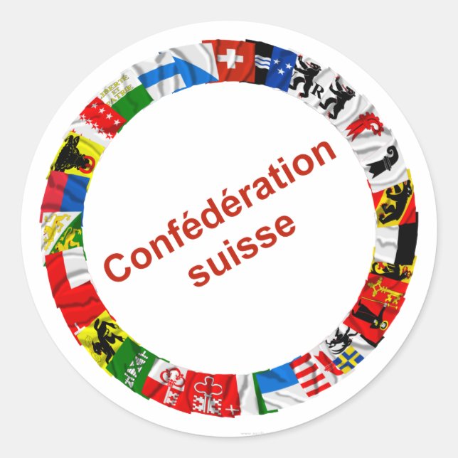 Sticker Rond Les drapeaux des cantons de Suisse, français (Devant)